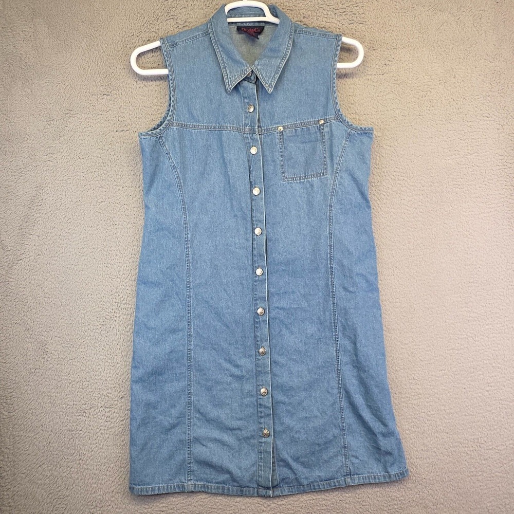 Denim‎ Co Dress Womens L Blue Button Up Y2K Denim Western Festival Cottagecore